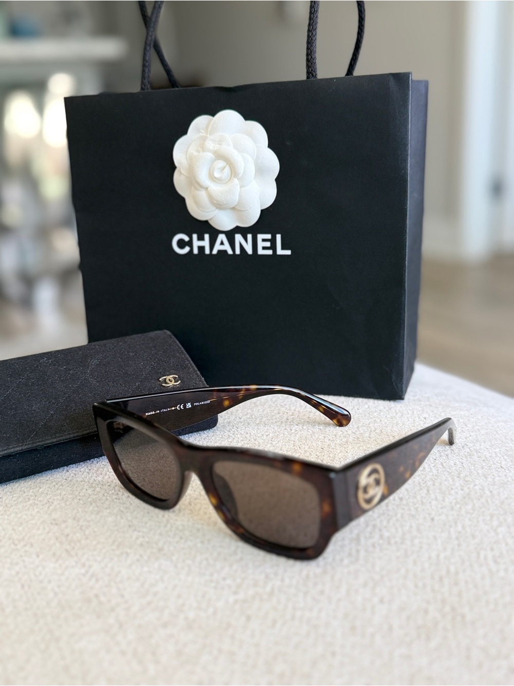 CHANEL Tortoiseshell Cat-Eye Sunglasses with Gold CC Medallion